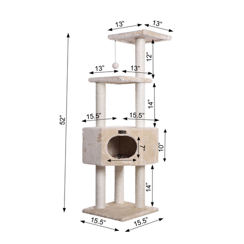 52-Inch 3 Tier Real Wood Cat Tree, Beige by Armarkat