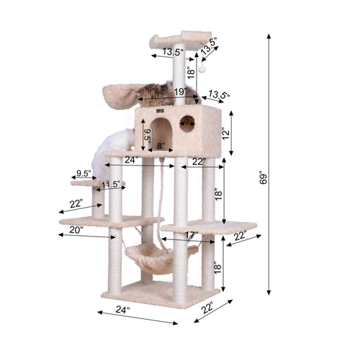 69-Inch Multi-Level Real Wood Cat Tree Hammock Bed, Climbing Center for Cats and Kittens by Armarkat