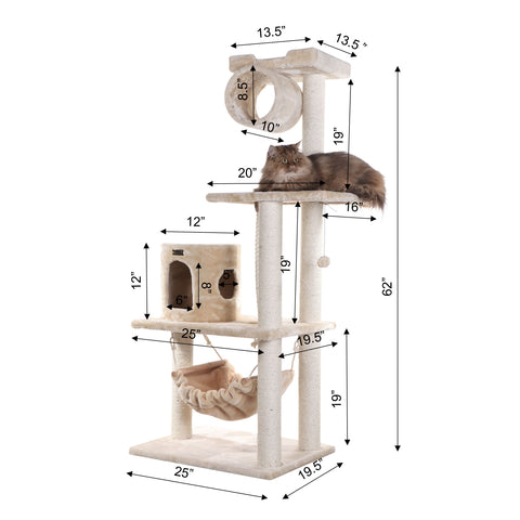 62-inch Faux Fur Cat Tree, Beige with Hammock by Armarkat