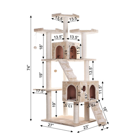 74-Inch Multi-Level Real Wood Cat Tree Large Cat Play Furniture With Scratching Posts, Large Platforms, Beige by Armarkat