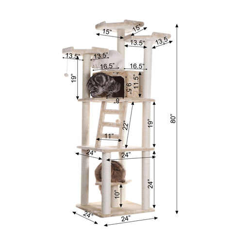 80-inch Faux Fur Cat Tree, Beige with Ladder by Armarkat