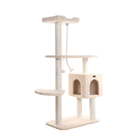 57-inch Faux Fur Cat Tree, Beige with Rope and House by Armarkat
