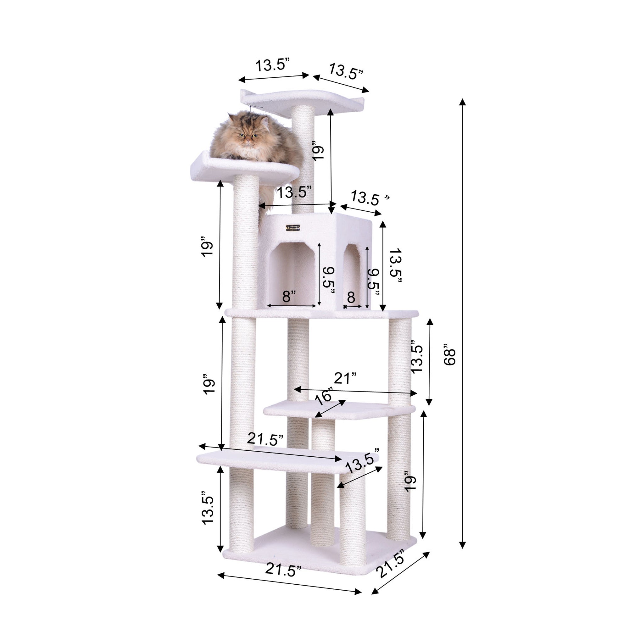 68-inch Faux Fleece Cat Tree, Ivory with House by Armarkat