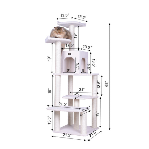 68-inch Faux Fleece Cat Tree, Ivory with House by Armarkat