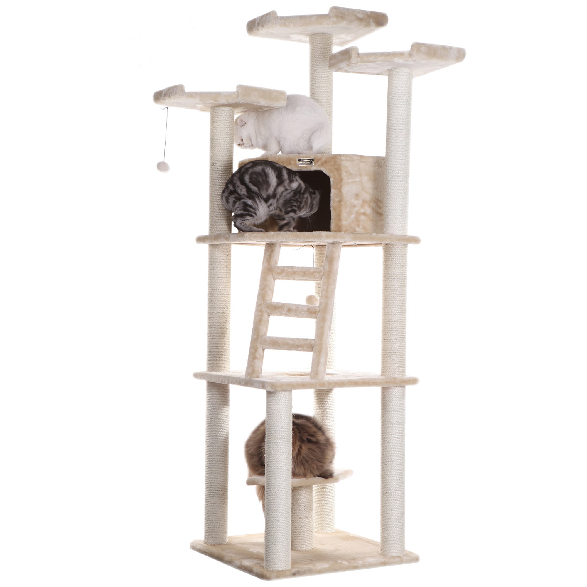 80-inch Faux Fur Cat Tree, Beige with Ladder by Armarkat
