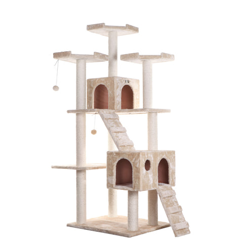 74-Inch Multi-Level Real Wood Cat Tree Large Cat Play Furniture With Scratching Posts, Large Platforms, Beige by Armarkat