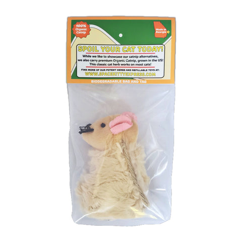 Refillable Beige Mouse with Organic Catnip by Space Kitty Express