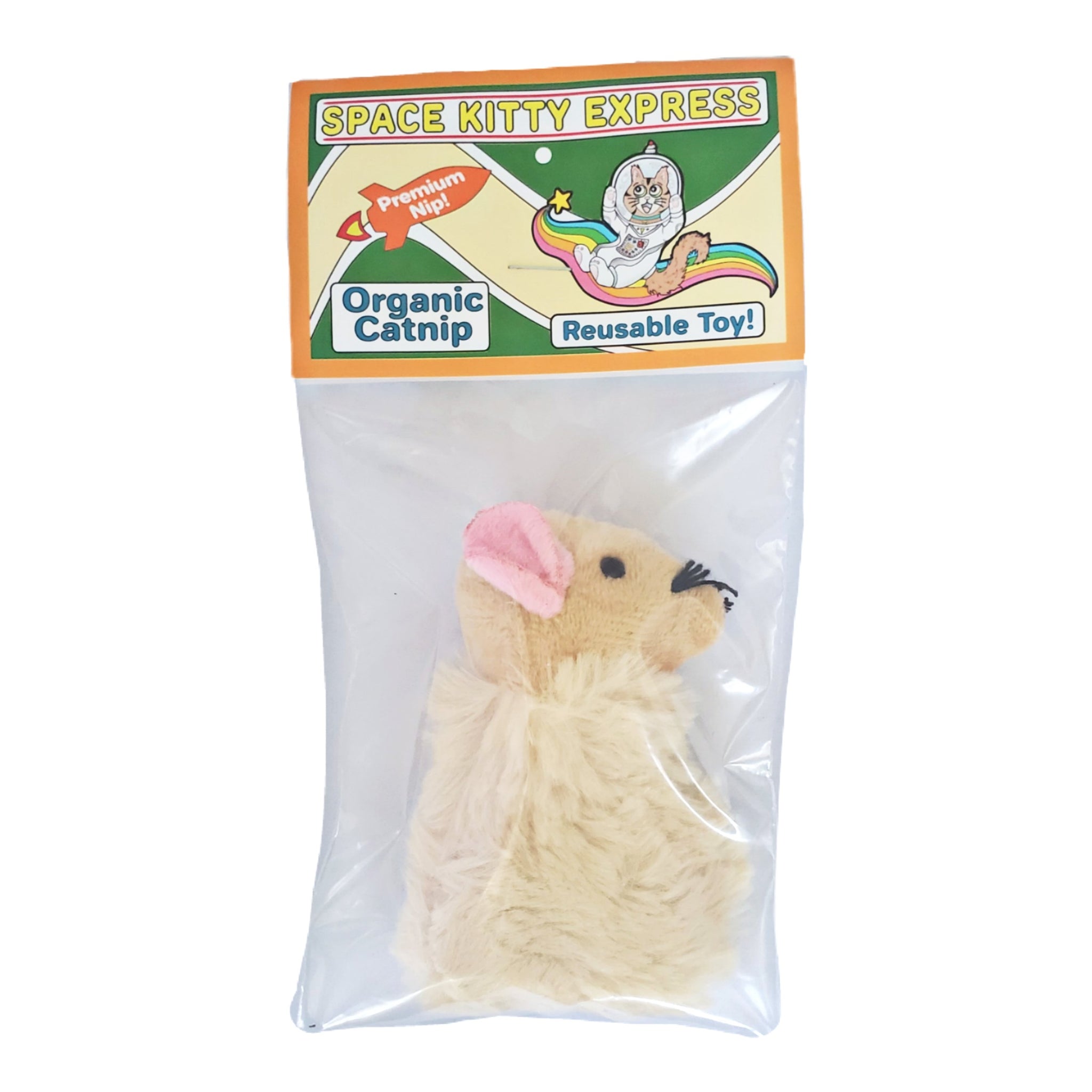 Refillable Beige Mouse with Organic Catnip by Space Kitty Express