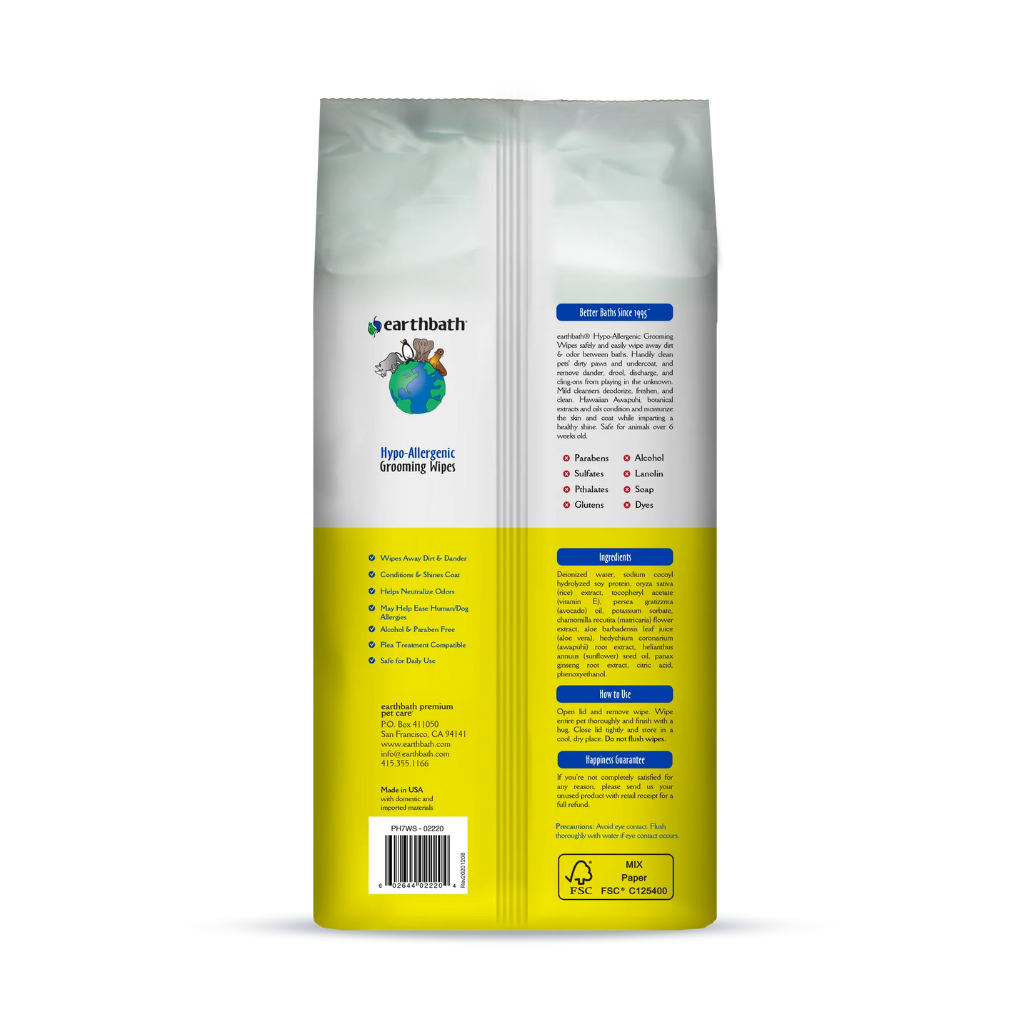 Hypoallergenic Grooming Wipes, Fragrance Free by EARTHBATH