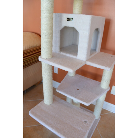 68-inch Faux Fleece Cat Tree, Ivory with House by Armarkat
