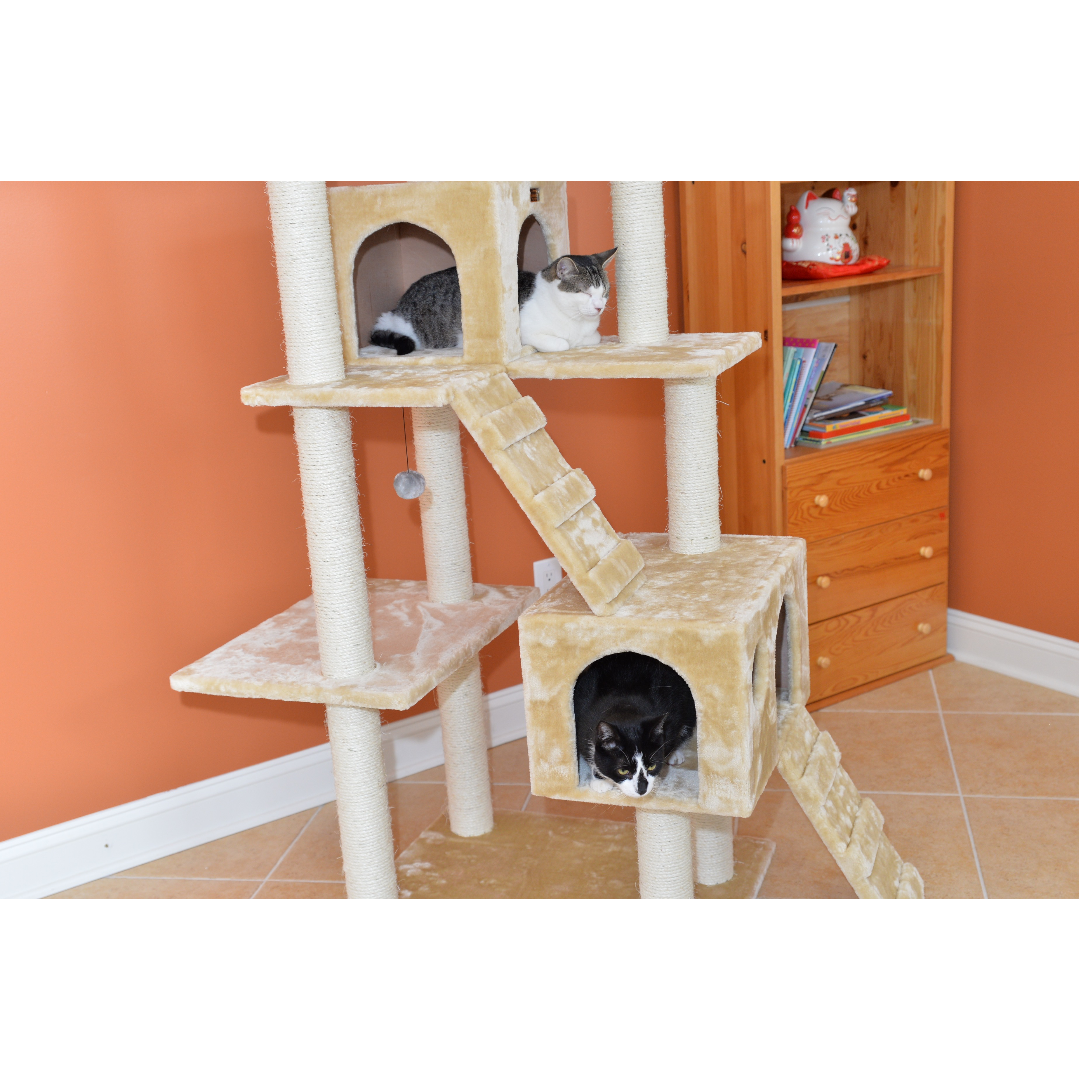 74-Inch Multi-Level Real Wood Cat Tree Large Cat Play Furniture With Scratching Posts, Large Platforms, Beige by Armarkat