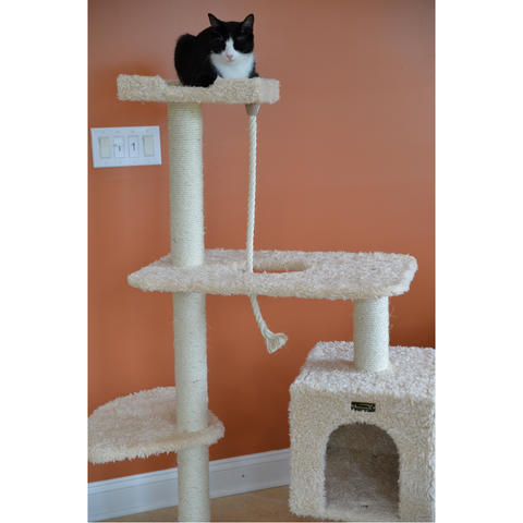 57-inch Faux Fur Cat Tree, Beige with Rope and House by Armarkat