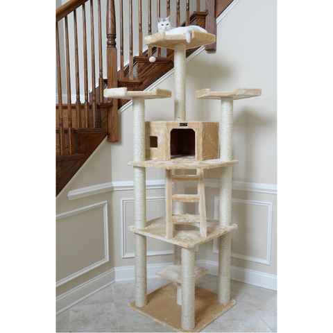 80-inch Faux Fur Cat Tree, Beige with Ladder by Armarkat