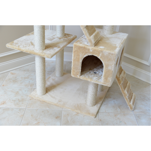 74-Inch Multi-Level Real Wood Cat Tree Large Cat Play Furniture With Scratching Posts, Large Platforms, Beige by Armarkat