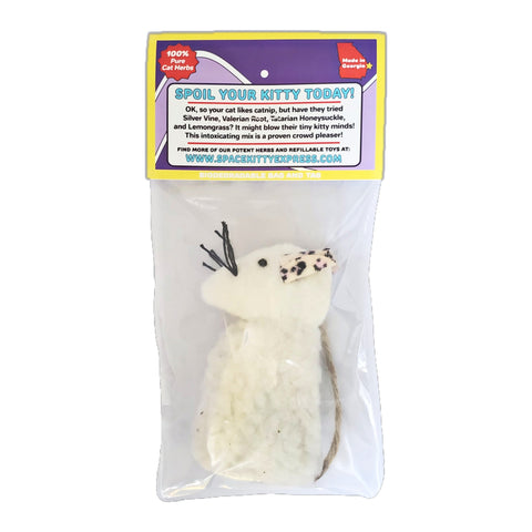 Refillable White Sherpa Mouse with Complete Herb Blend by Space Kitty Express