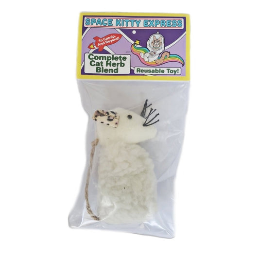 Refillable White Sherpa Mouse with Complete Herb Blend by Space Kitty Express