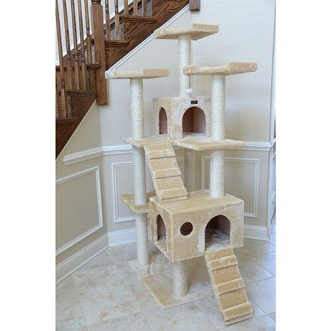 74-Inch Multi-Level Real Wood Cat Tree Large Cat Play Furniture With Scratching Posts, Large Platforms, Beige by Armarkat