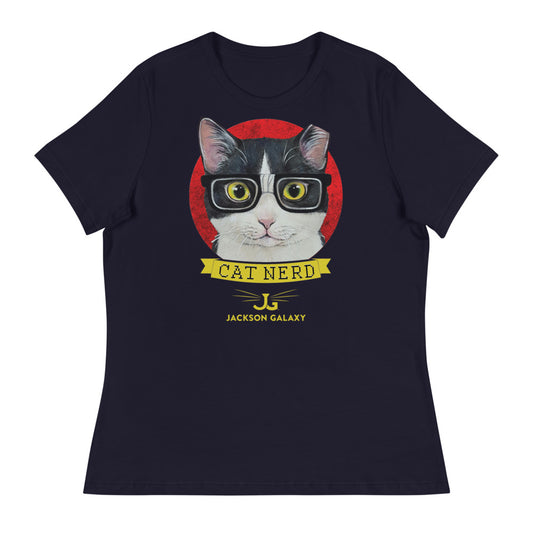 Women's Relaxed Shirt: CAT NERD (red design)