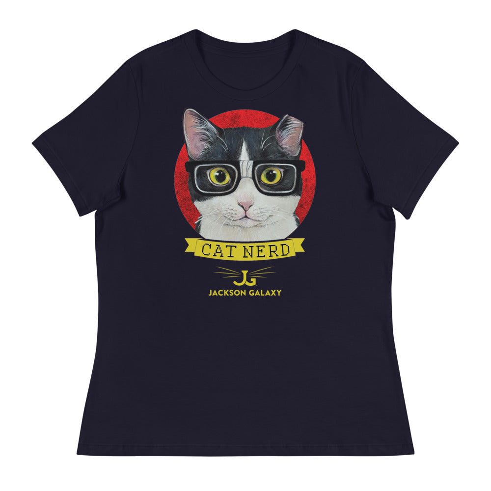 Women's Relaxed Shirt: CAT NERD (red design)