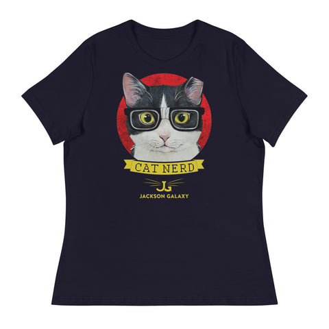 Women's Relaxed Shirt: CAT NERD (red design)