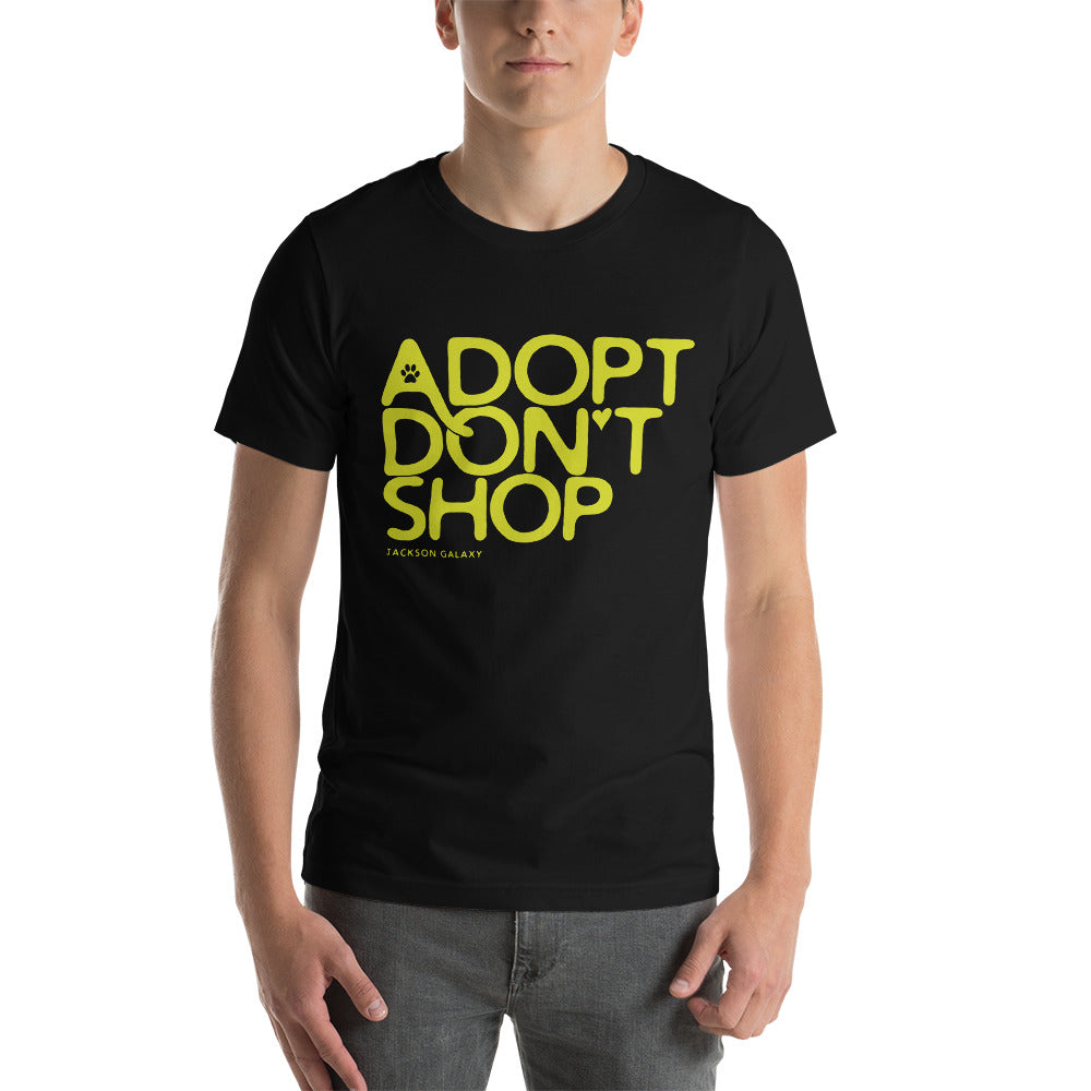 T-Shirt: ADOPT DON'T SHOP (yellow design)